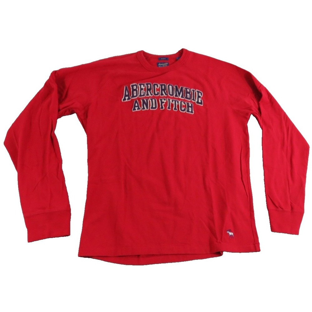 Abercrombie Fitch Men XXL VTG Y2K Muscle Fit Red Long Sleeve Spellout Sweatshirt